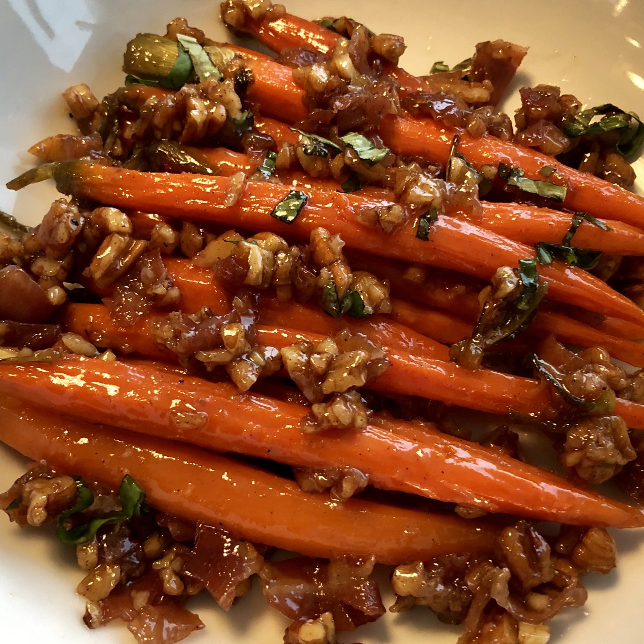 Maple Glazed Carrots with Prosciutto & Pecans