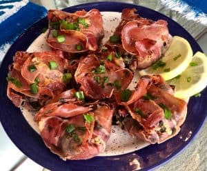 Prosciutto Bundles with Shrimp, Spinach & Goat Cheese